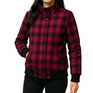 DKNY Jeans Plaid Wool Blend Jacket Coat Size Medium